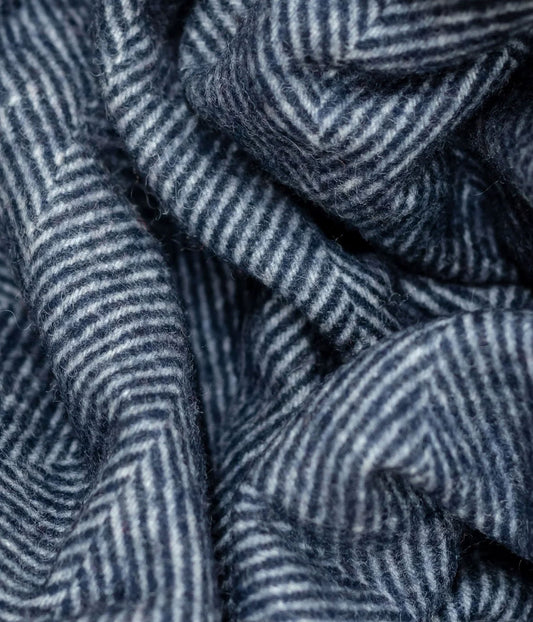 Navy Wool Blanket Herringbone
