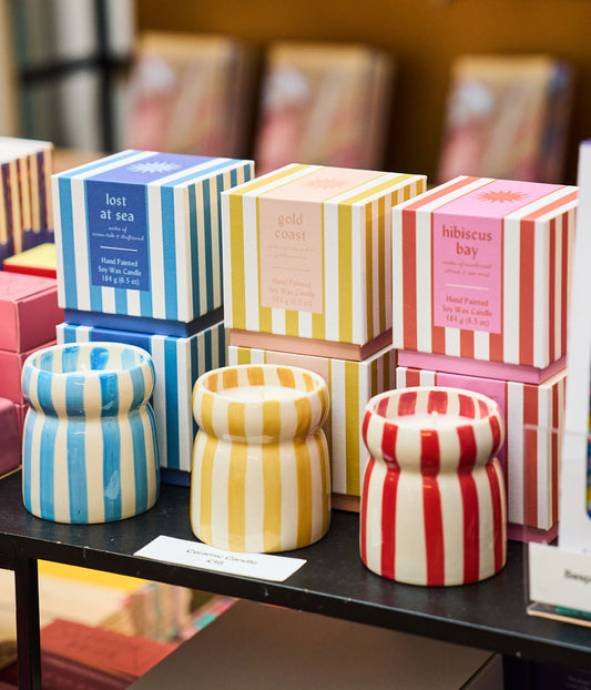 Cabana Striped Ceramic Candle