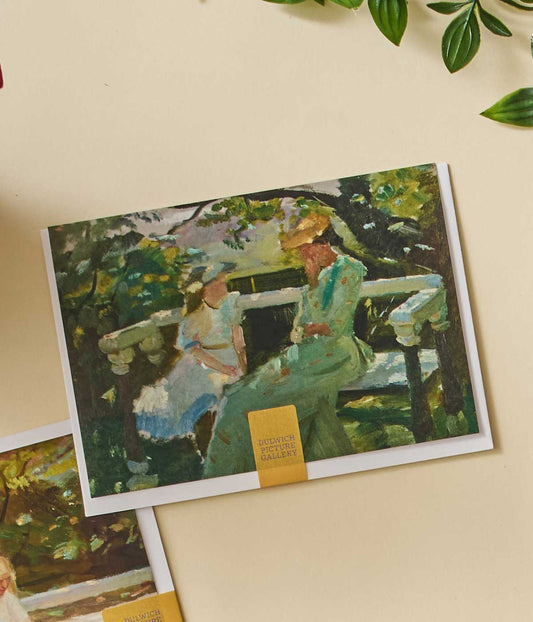 Anna Ancher Greetings Card Helga Ancher and Ane Torup on the Garden Bench