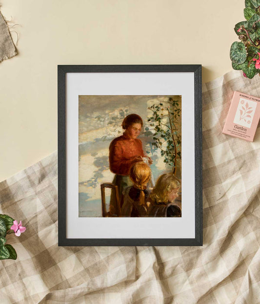 Anna Ancher Print Two Little Girls Being Taught How to Sew