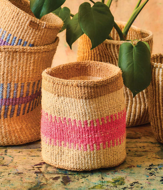 Medium KUZUIA Fluoro Pink & Natural Basket