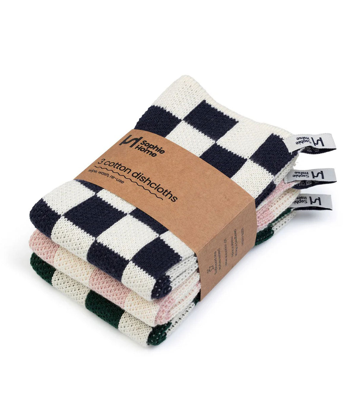 Reusable Cotton Checked Dishcloth Pack of 3
