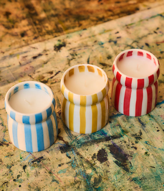 Cabana Striped Ceramic Candle