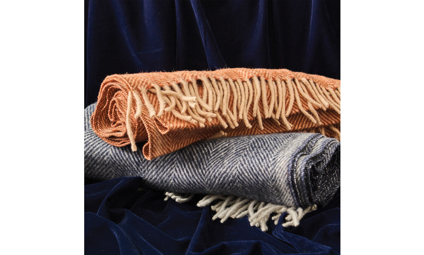 Navy Wool Blanket Herringbone