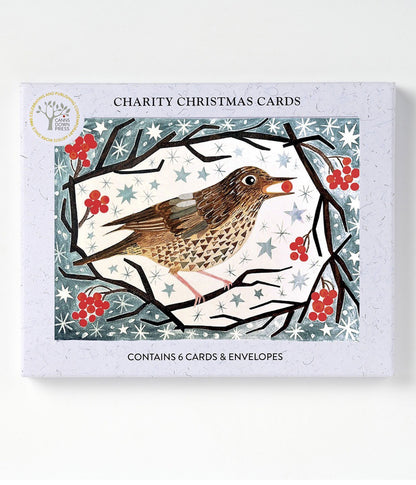 Husband Song Thrush Christmas with Berry Card Pack of 6