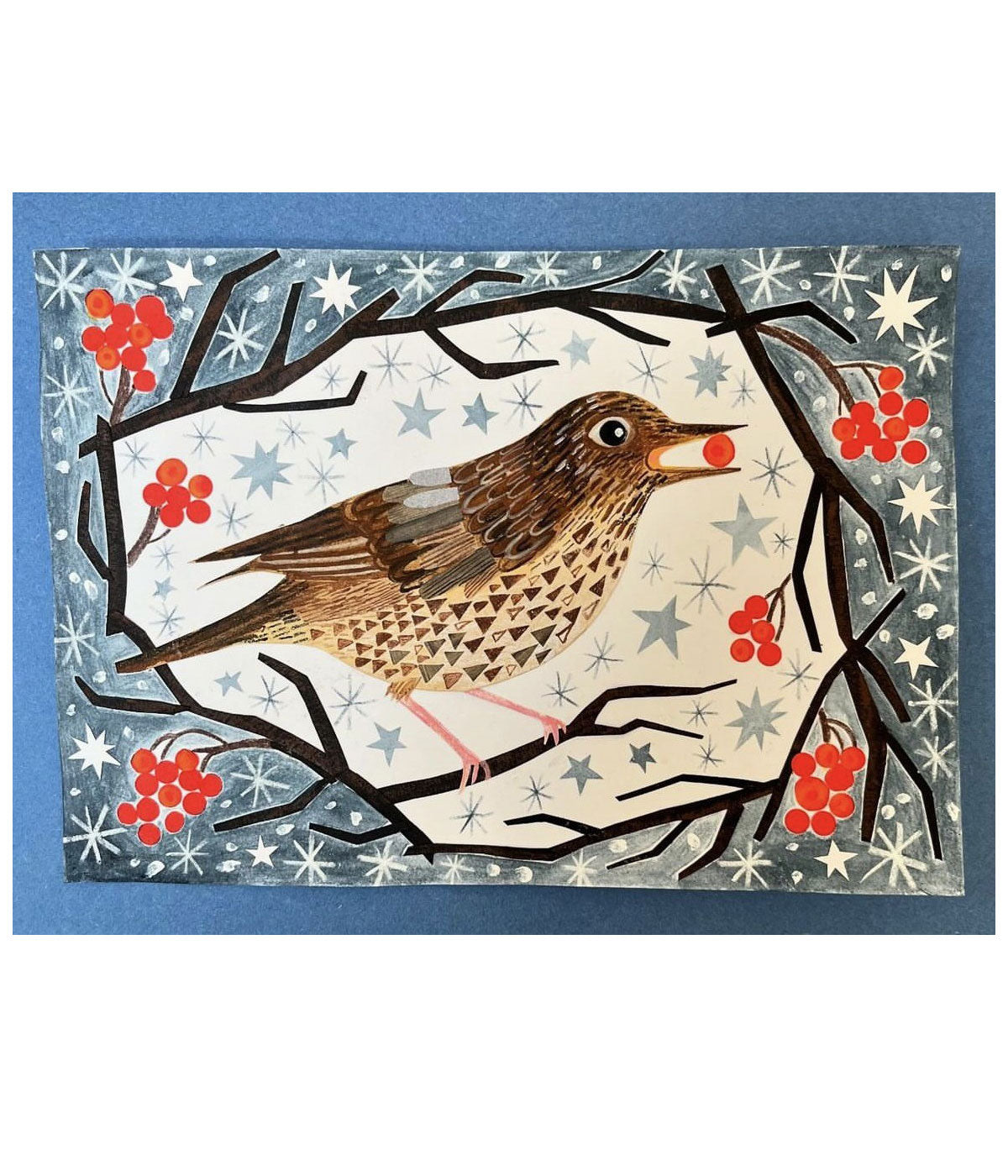 Husband Song Thrush Christmas with Berry Card Pack of 6
