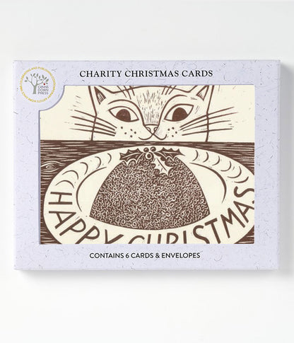 Emily Sutton Christmas Cat Christmas Card Pack of 6